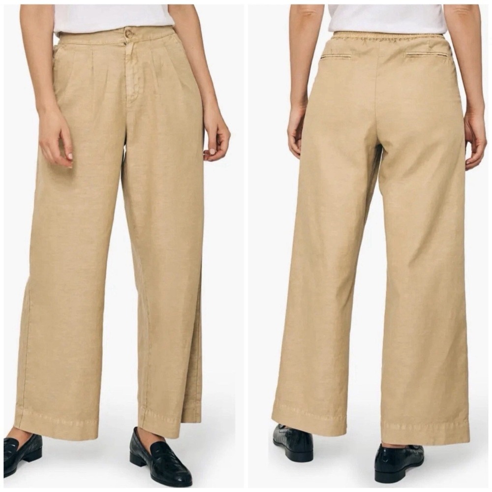 Faherty Marin High Waist Wide Leg Sz 4 Linen Cotton Canvas Pants Beige Safari